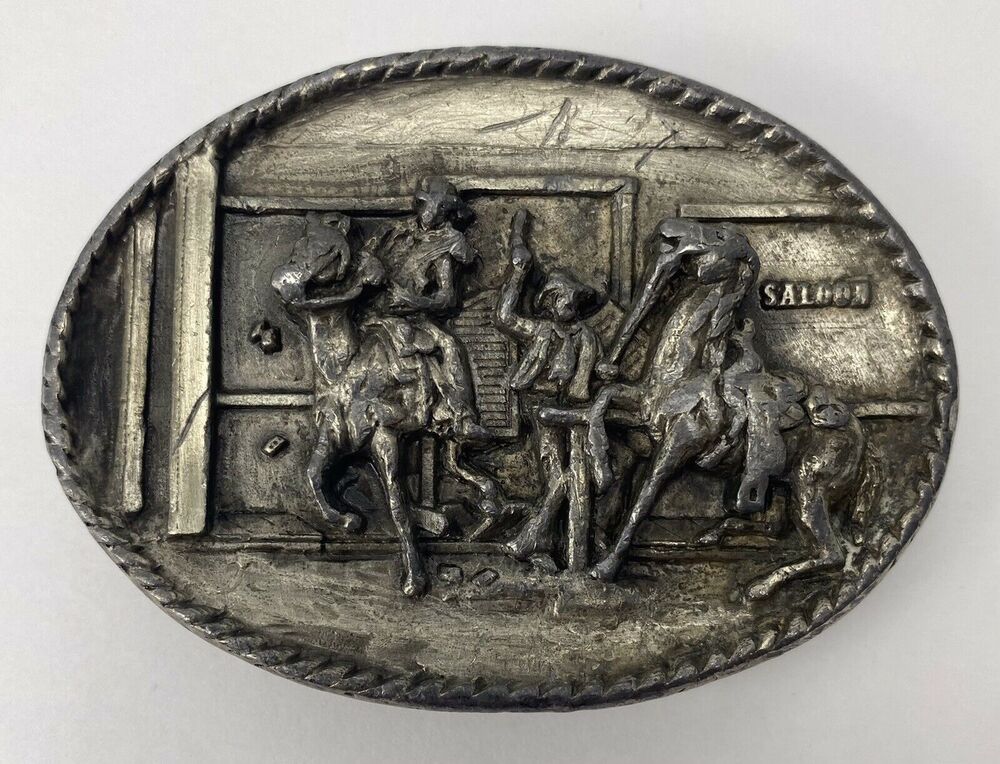 Belt Buckle 1983 Wild West Cowboys Saloon Gunfight Bergamot Brass Works J-146